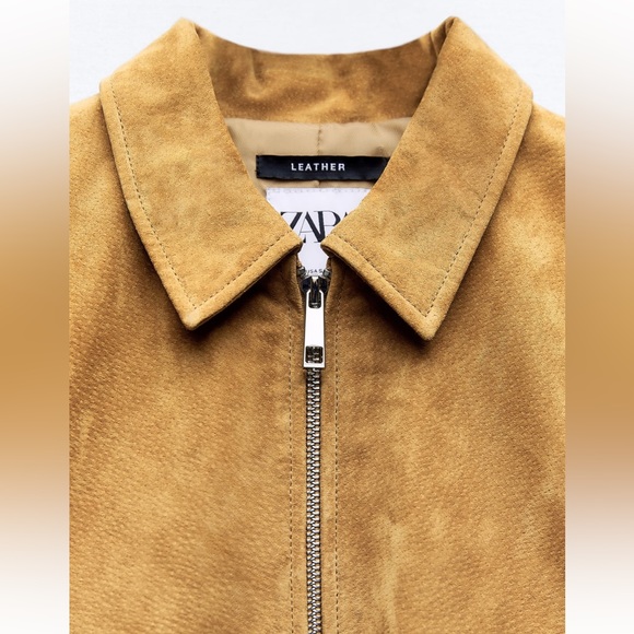 Zara genuine suede leather jacket tan camel medium 4341/853 - Picture 2 of 9